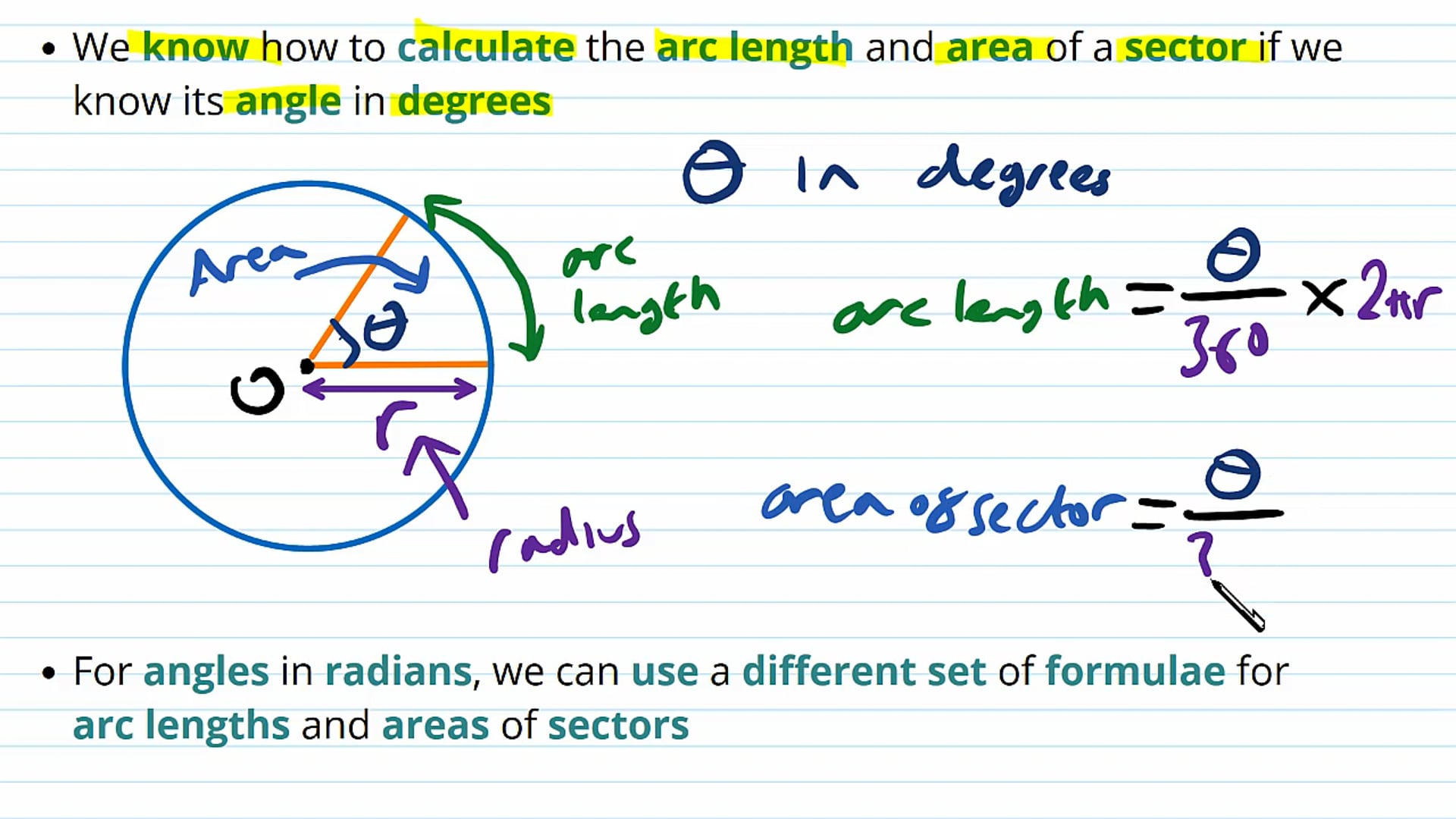 Arc Length and Area of Sector