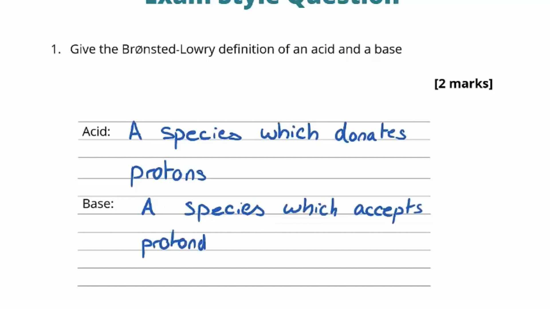 Brownsted-Lowry Acids and Bases Exam Question