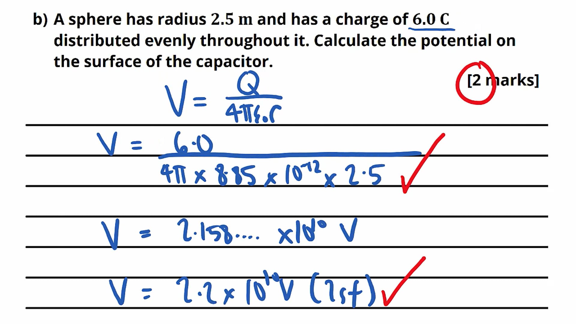 Capacitance from Electric Potential Exam Question
