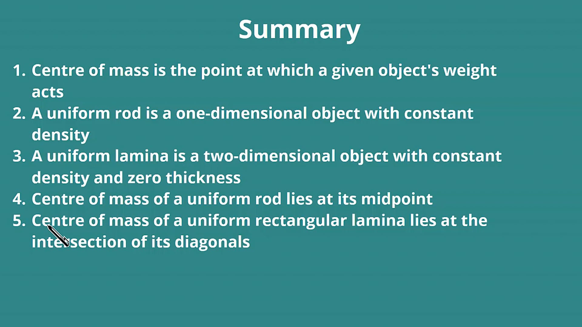 Centre of Mass for Uniform Rod and Lamina Examples