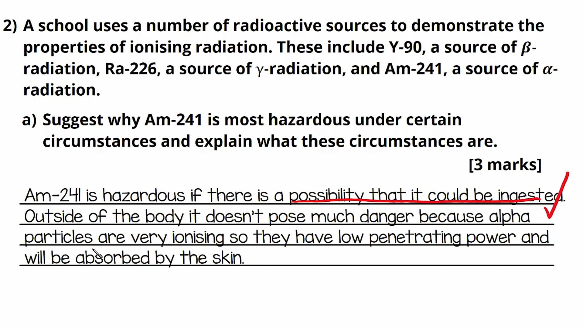 Dangers of Radioactivity Exam Question