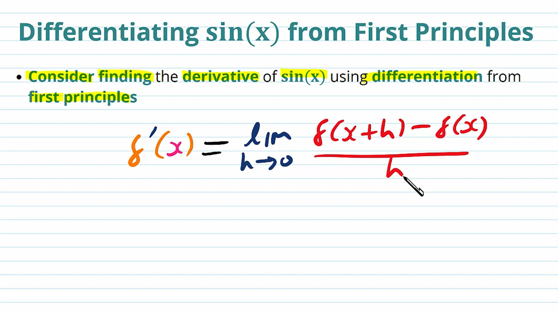 Differentiating sin(x) and cos(x) from First Principles
