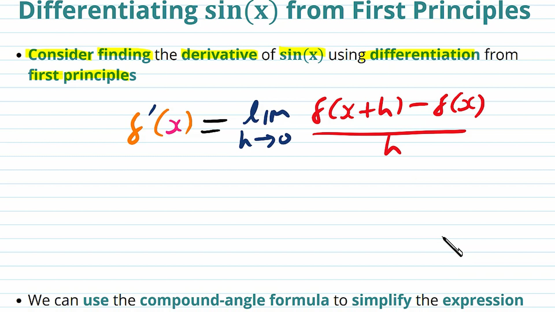 Differentiating sin(x) and cos(x) from First Principles