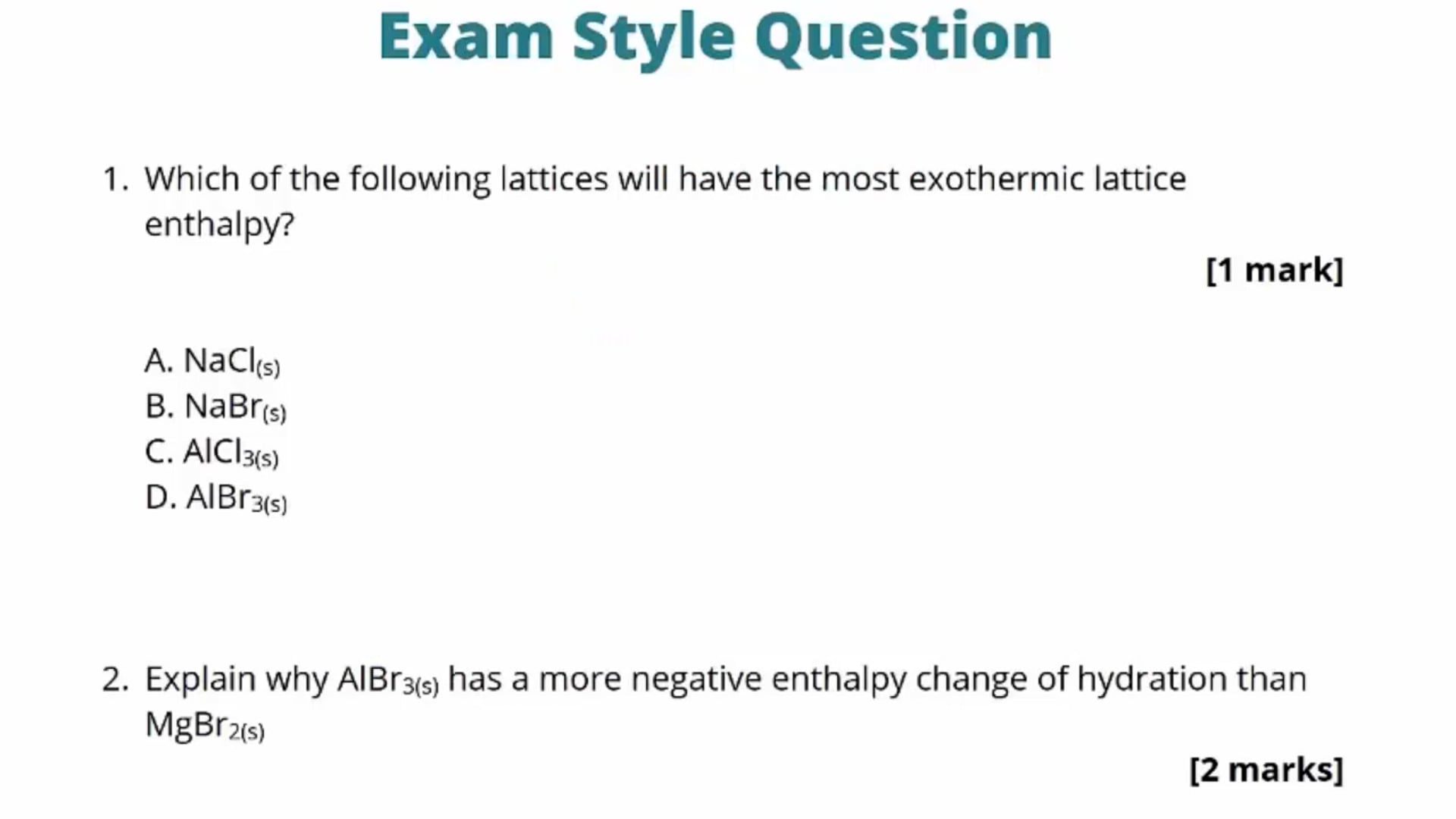 Dissolving Ionic Compounds Exam Question