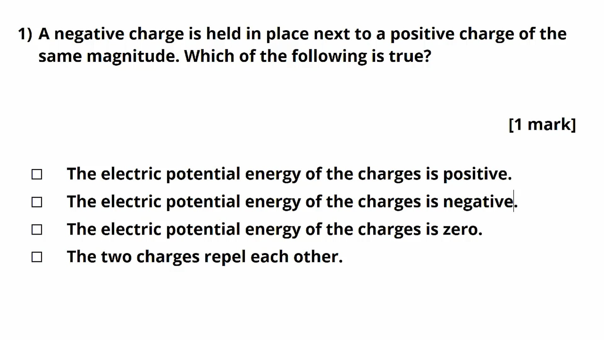 Electric Potential Energy Exam Question