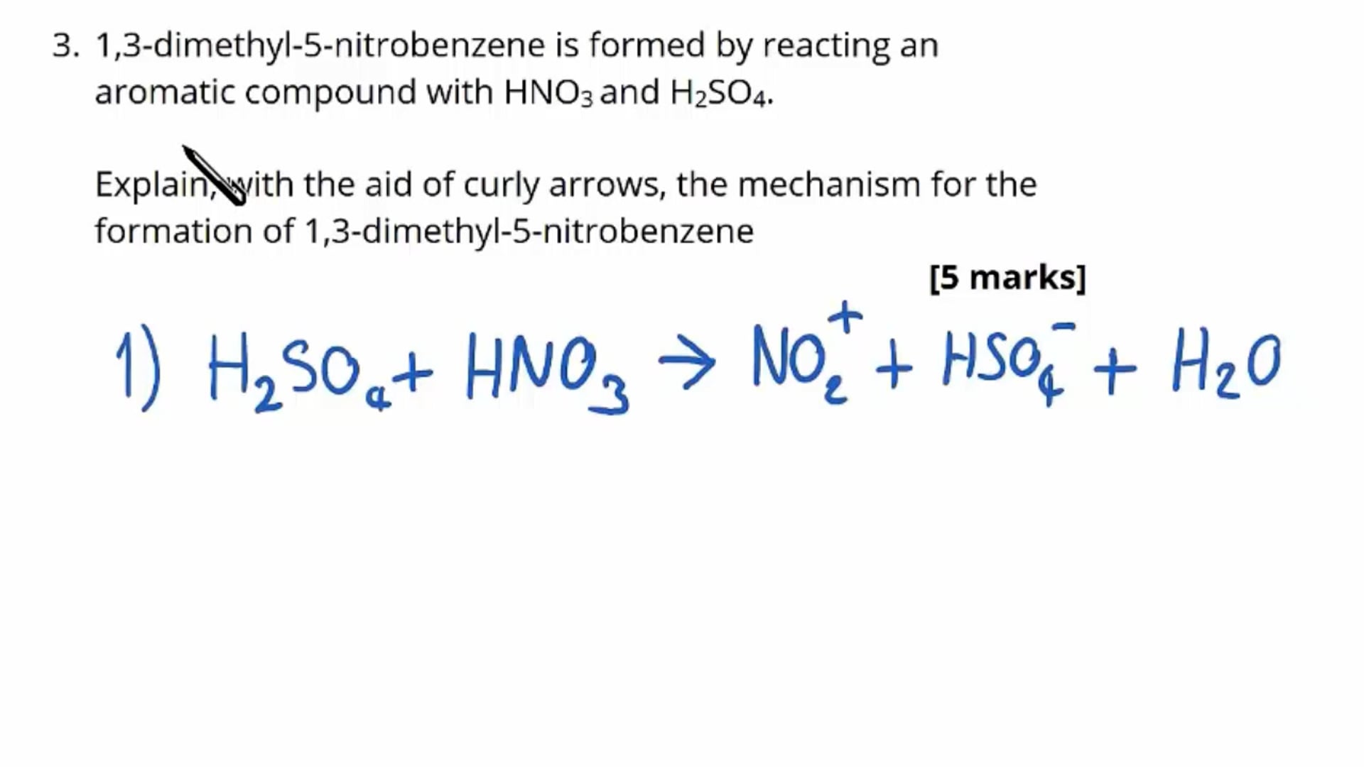 Electrophilic Substitution of Benzene Exam Question