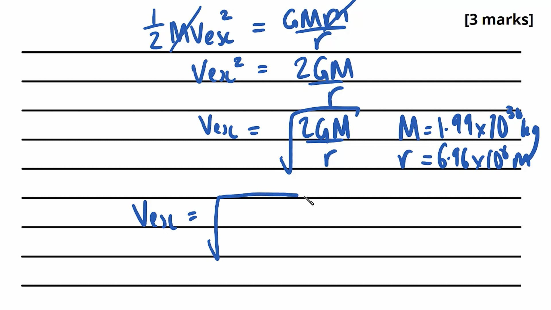 Escape Velocity Exam Question