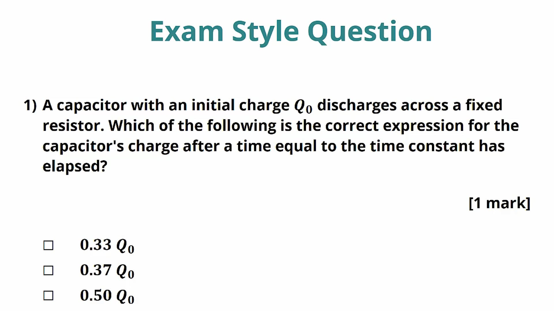 Exponential Discharge Equations Exam Question