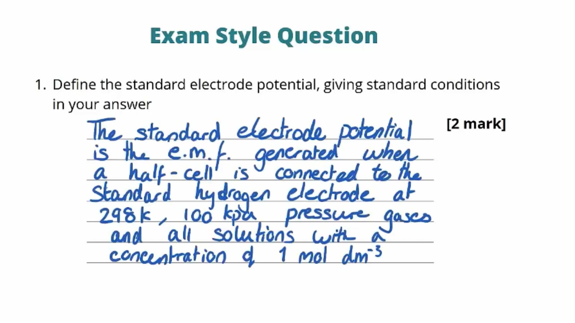Half Cells Exam Question