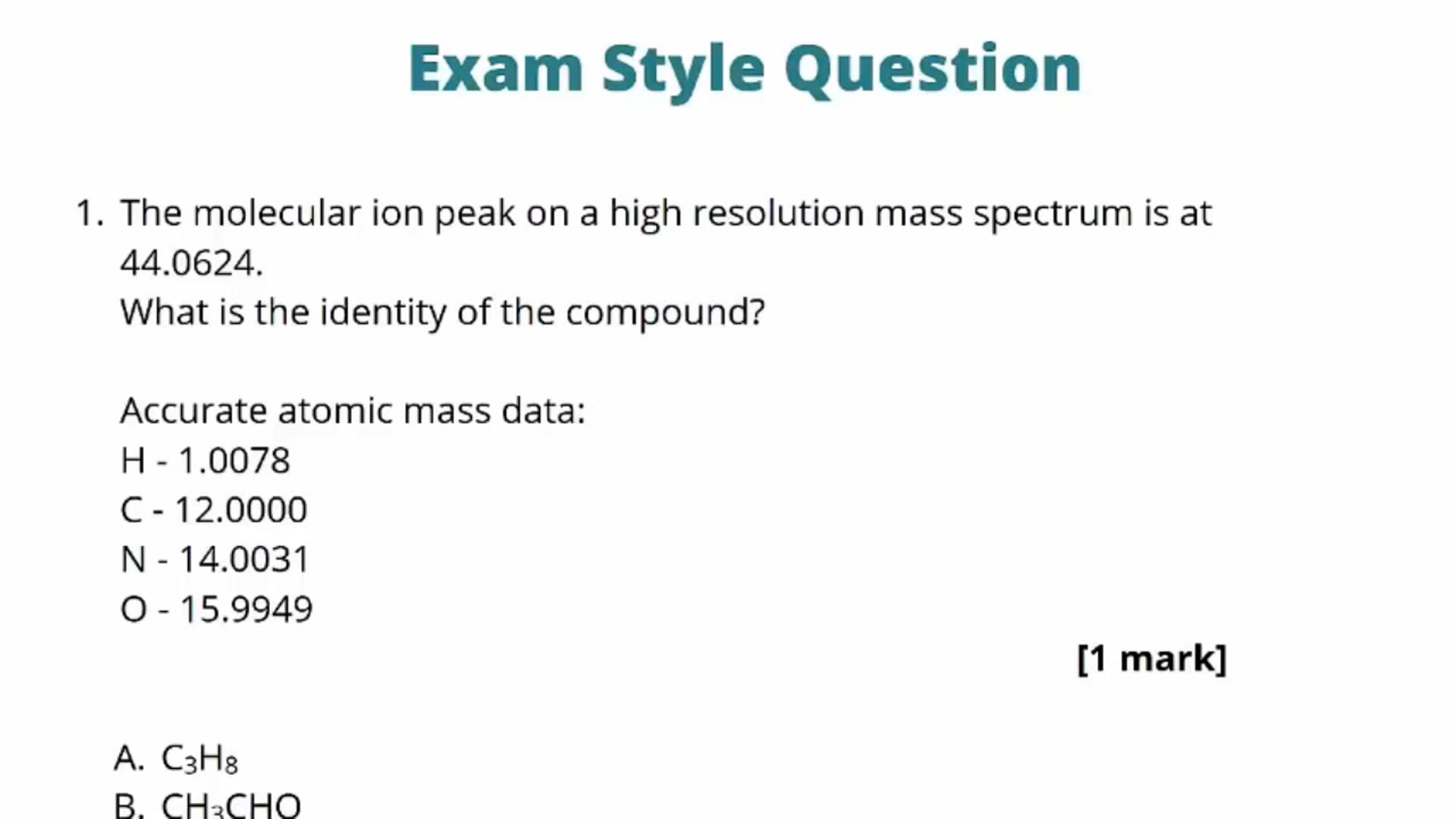 High Resolution Mass Spectrometry Exam Question