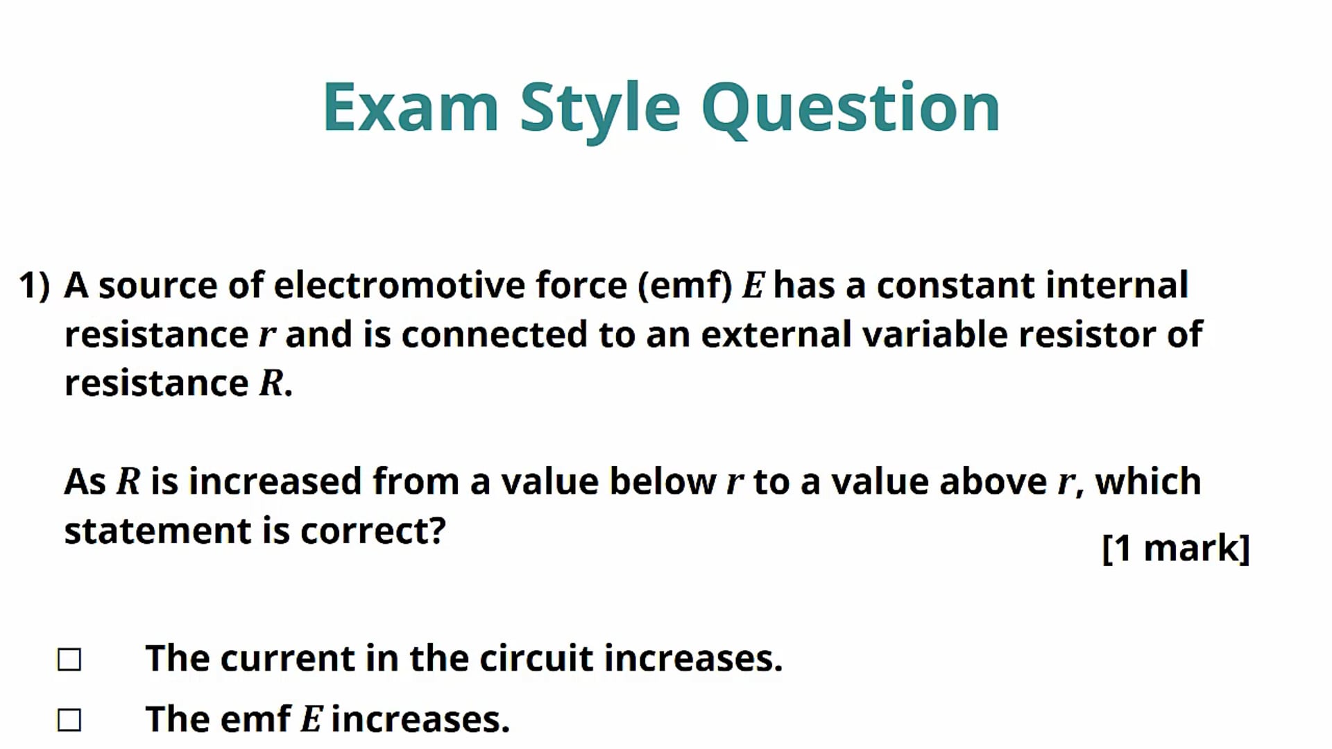 Internal Resistance and Power Exam Question