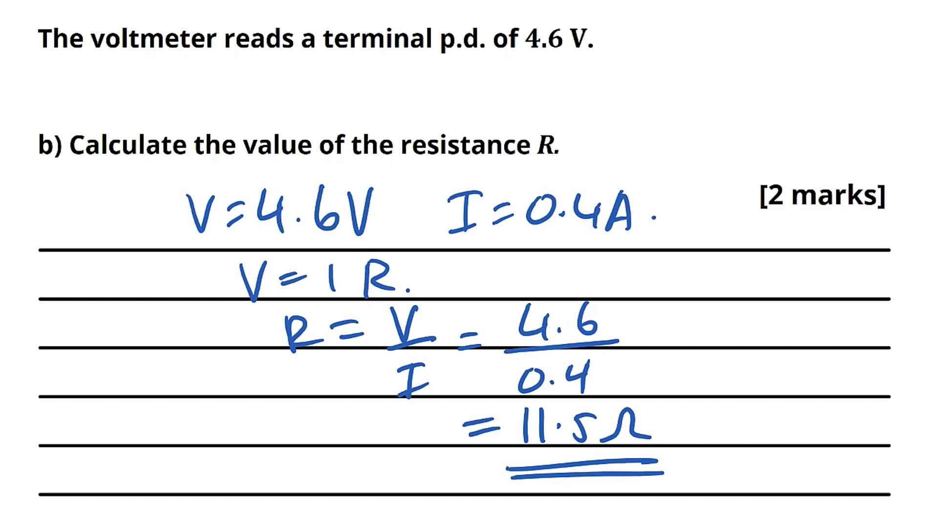 Internal Resistance Exam Question