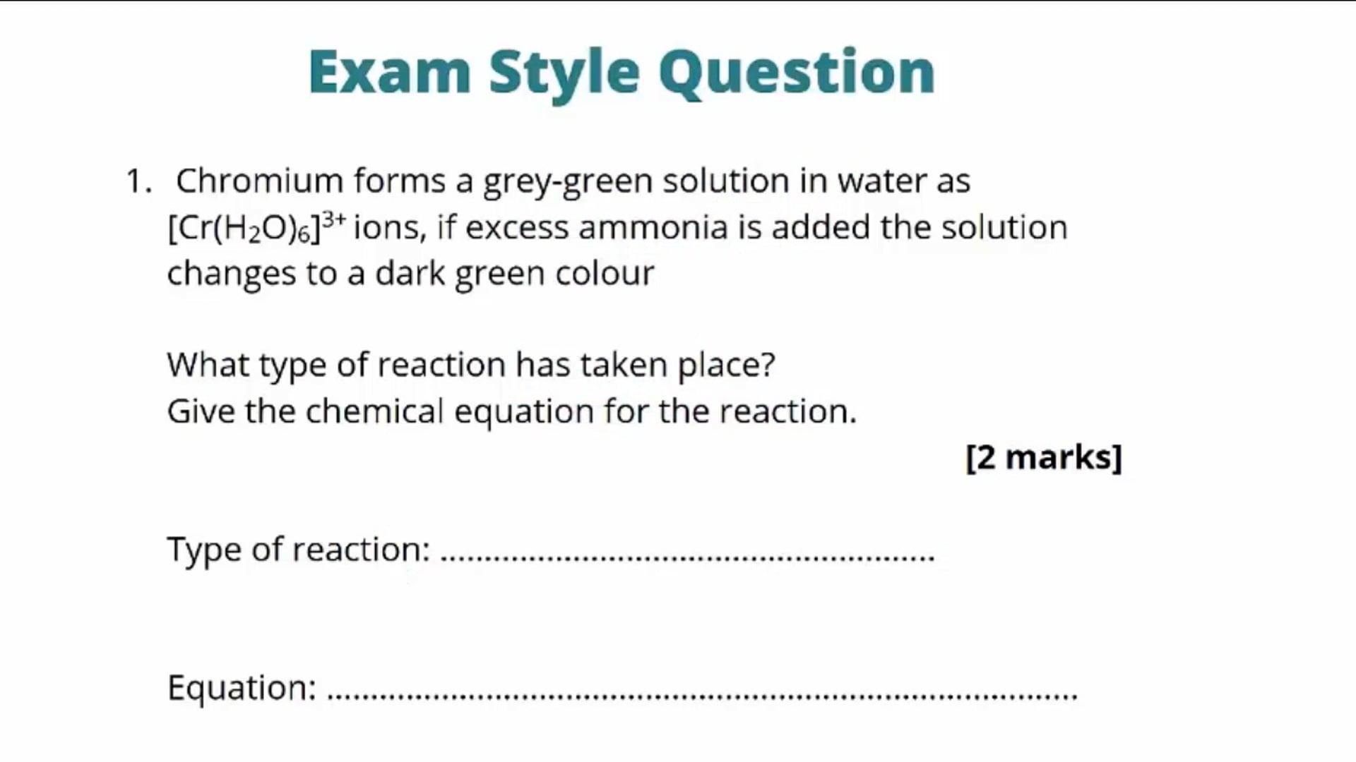 Ligand Substitution Reactions Exam Question
