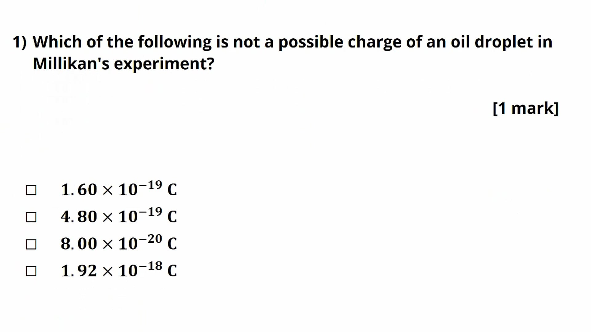 Millikan's Oil Drop Experiment Exam Question