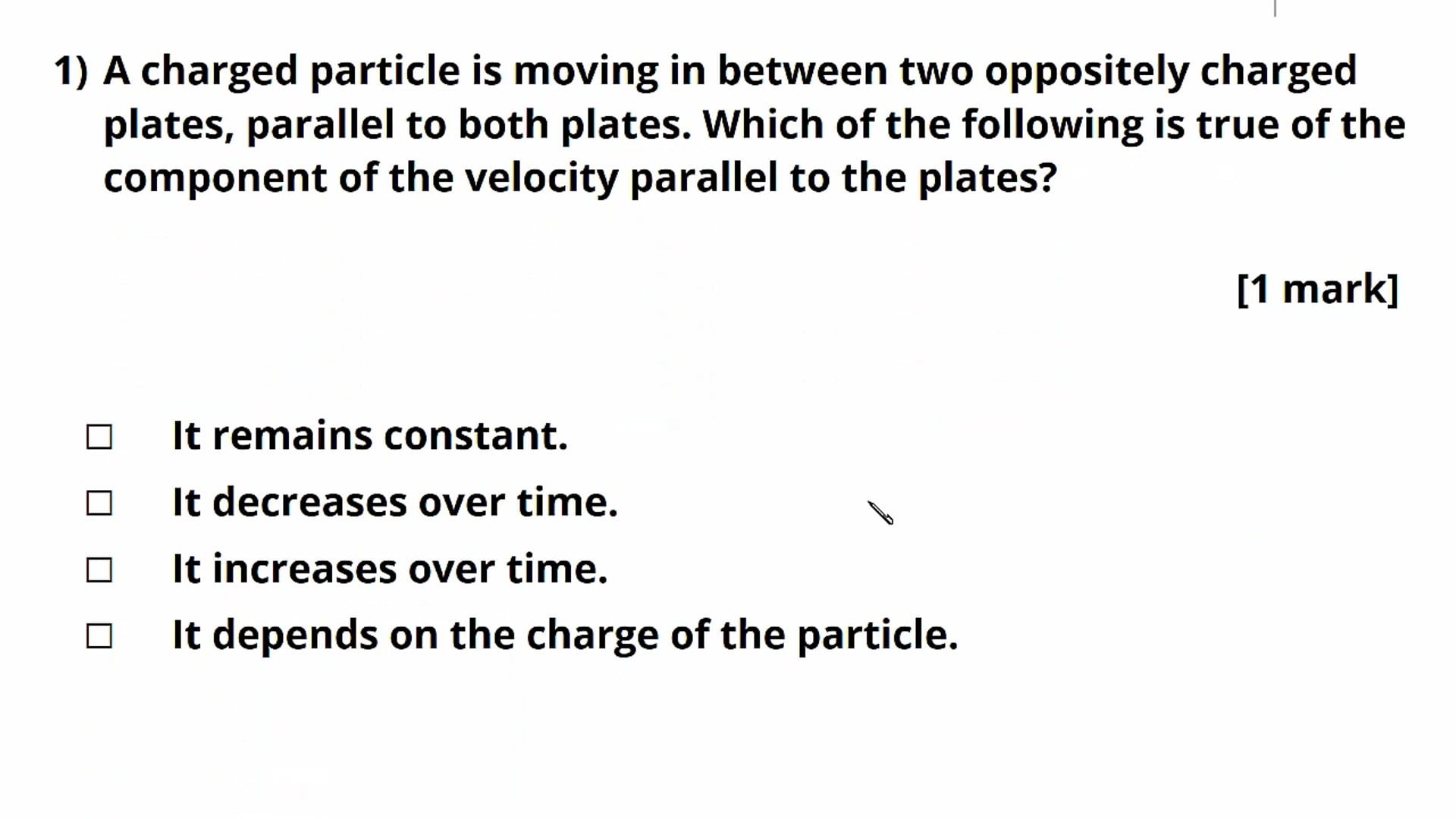 Motion in Electric Fields Exam Question