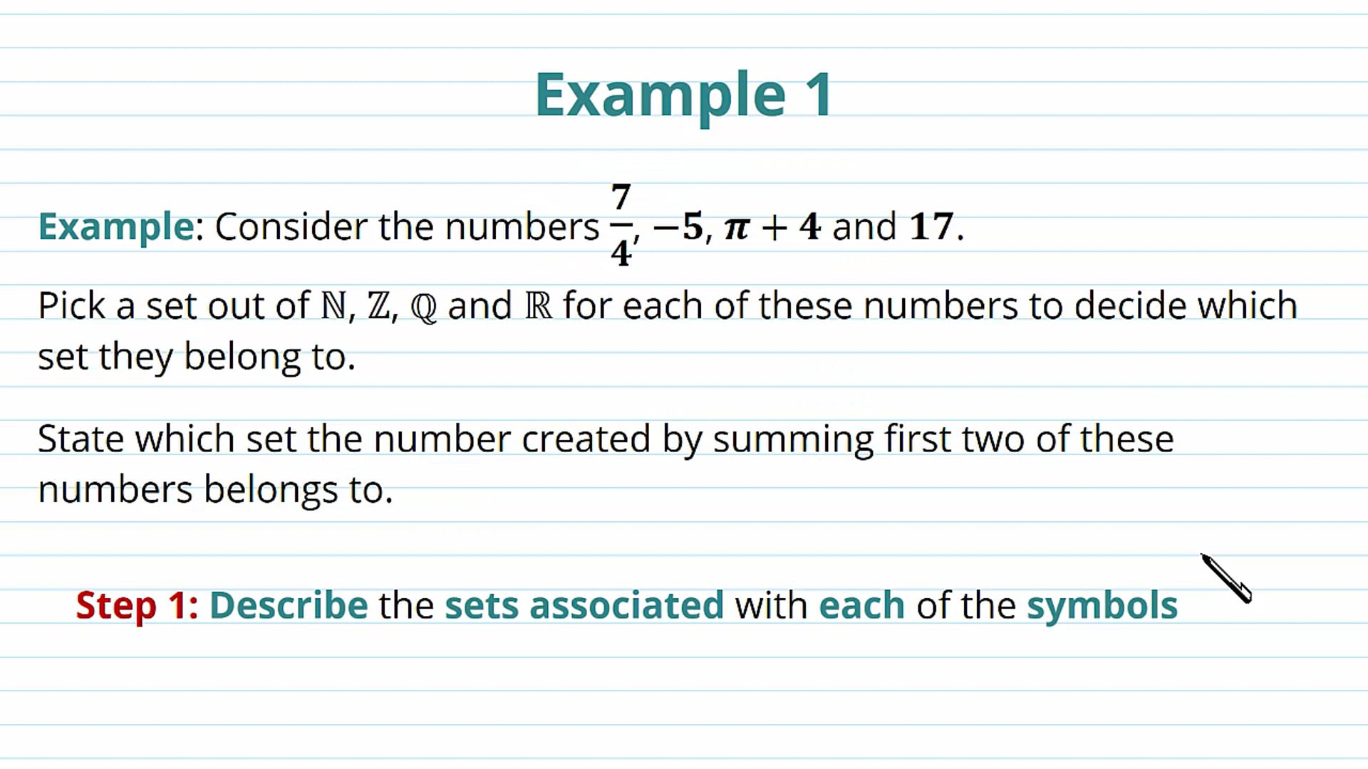 Notation for Sets of Numbers Examples