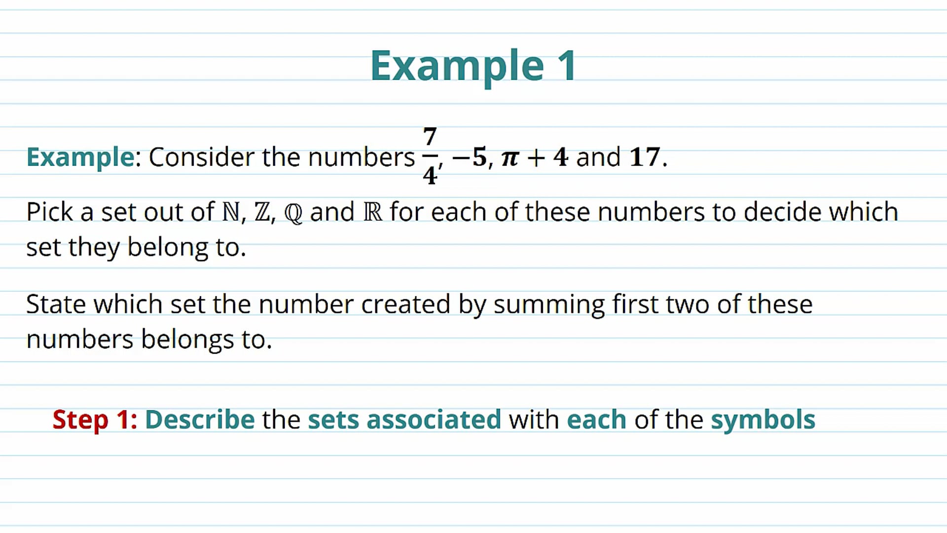 Notation for Sets of Numbers Examples