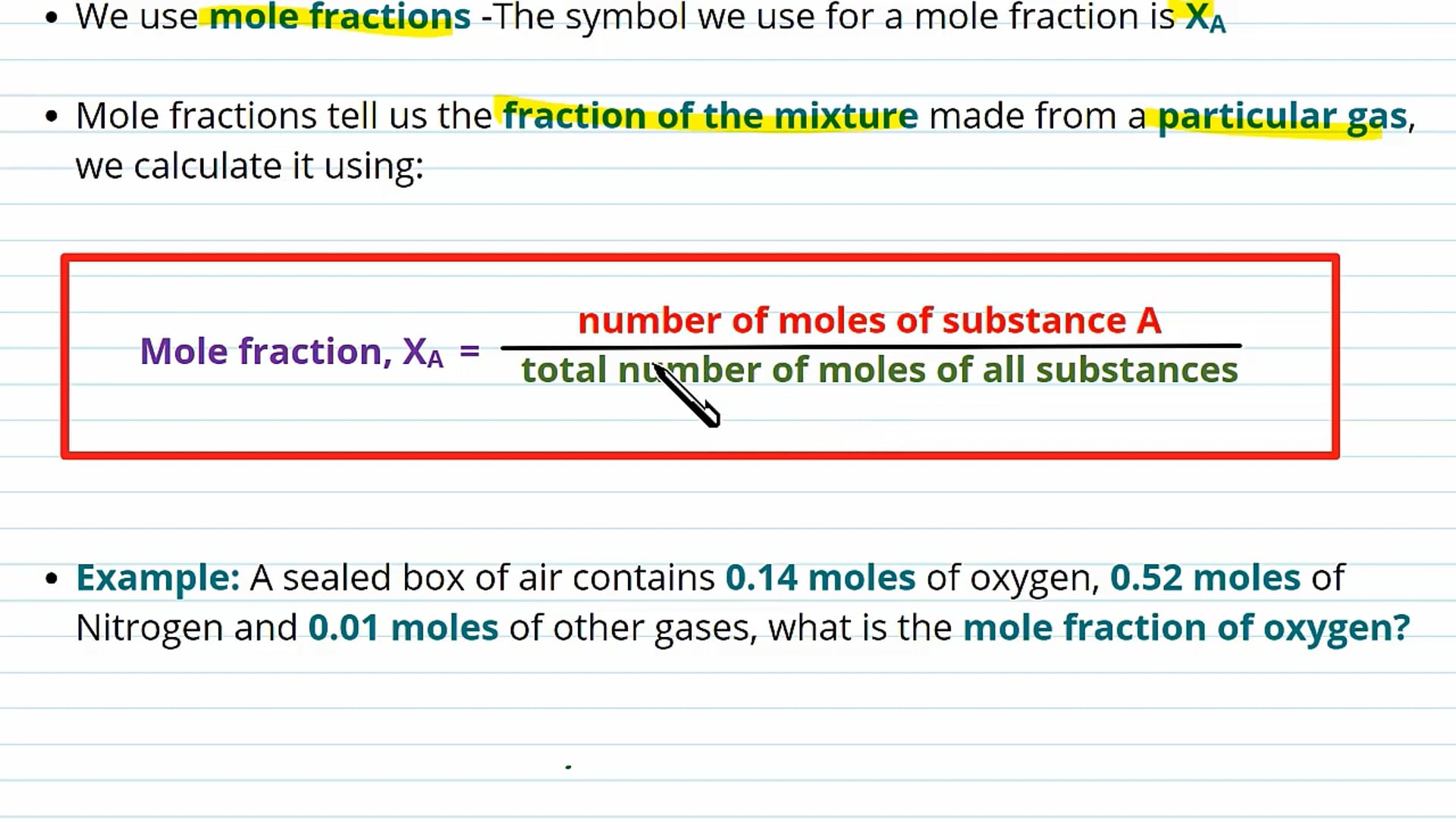 Partial Pressure and Mole Fractions