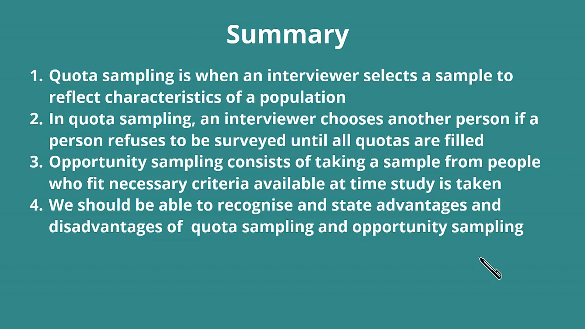 Quota and Opportunity Sampling Examples