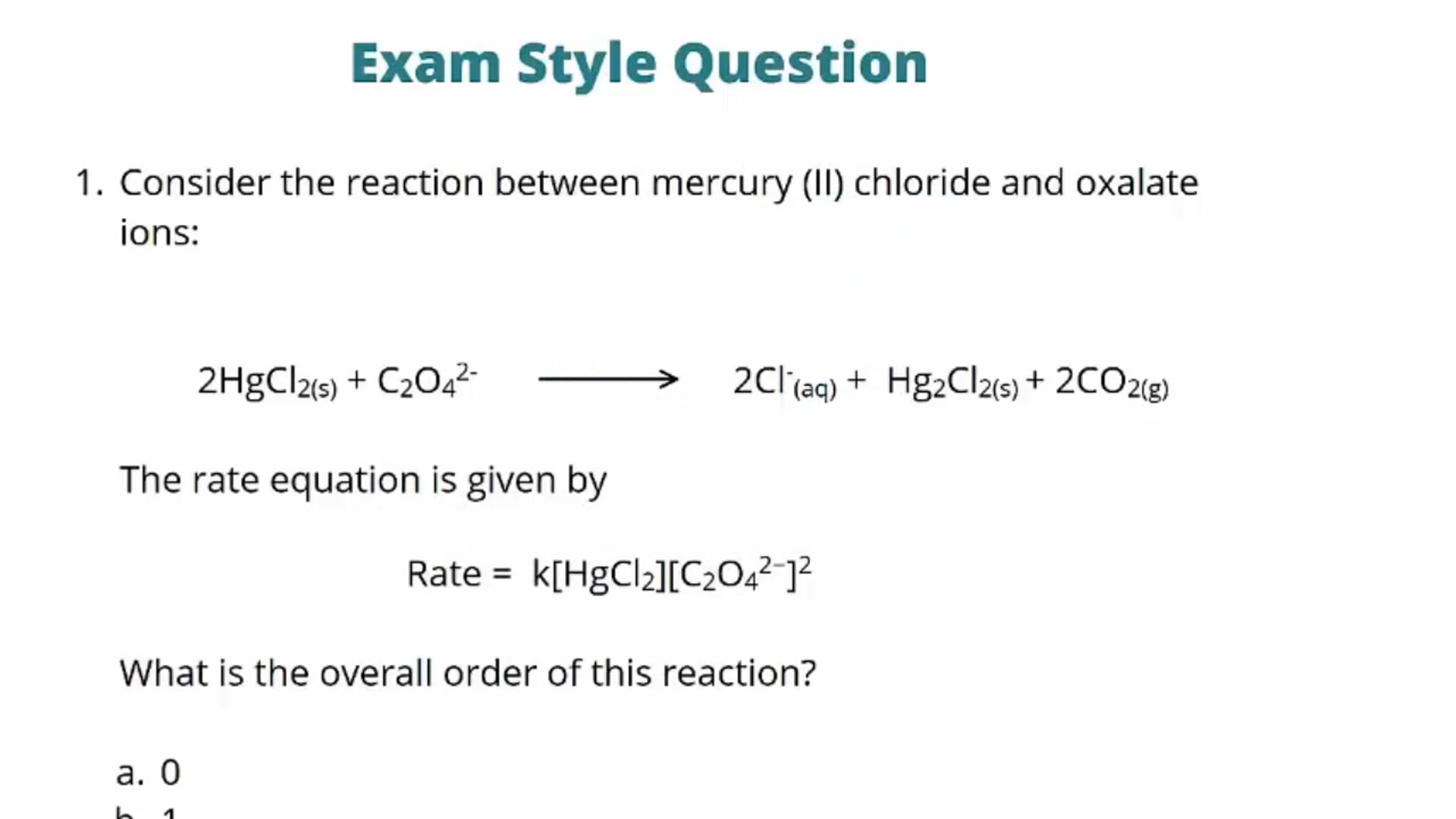 Rates of Reactions Exam Question