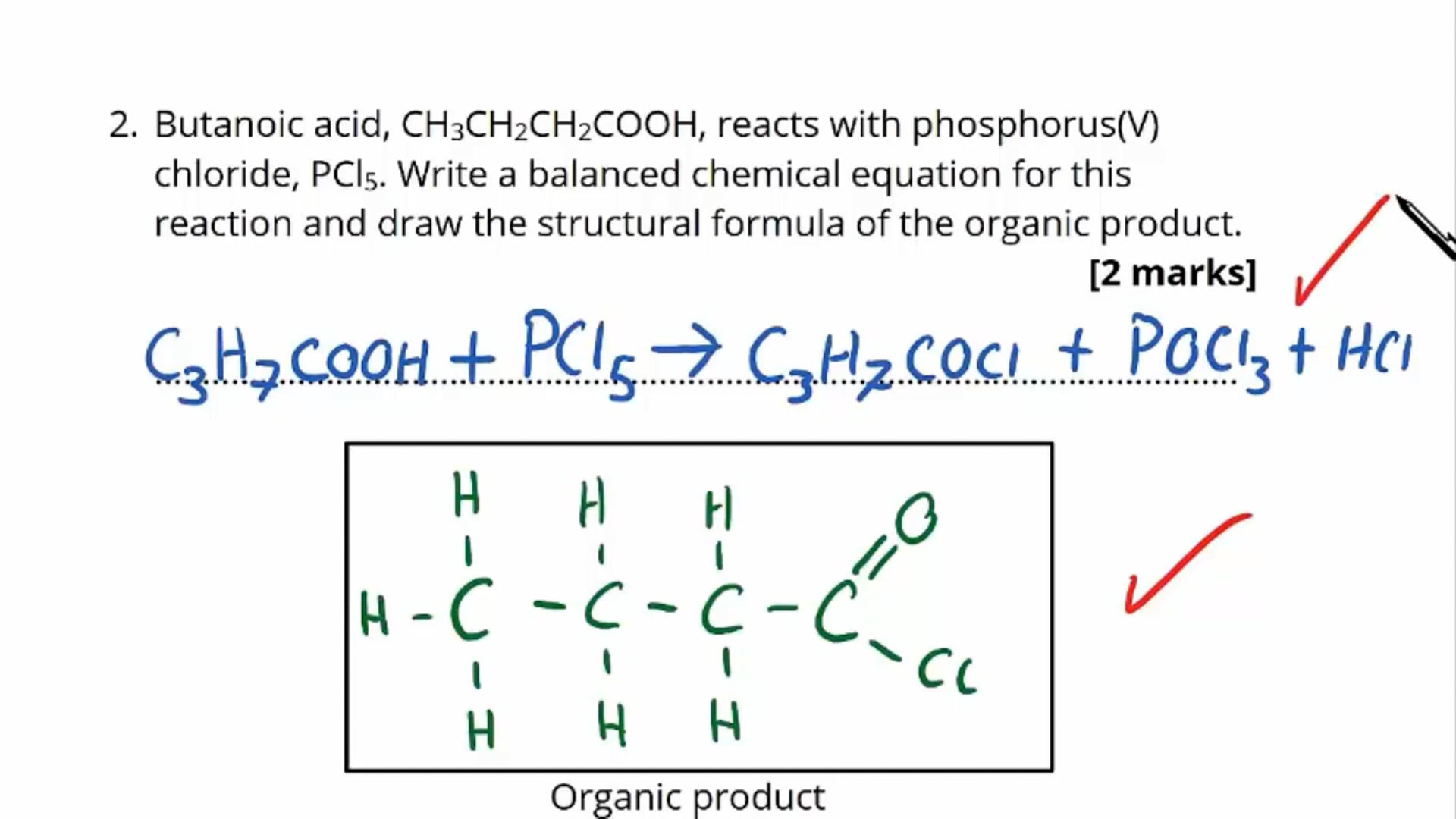 Reactions of Carboxylic Acids Exam Question