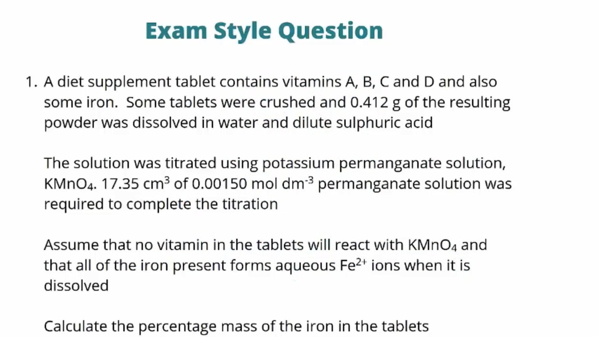 Redox Titrations Exam Question