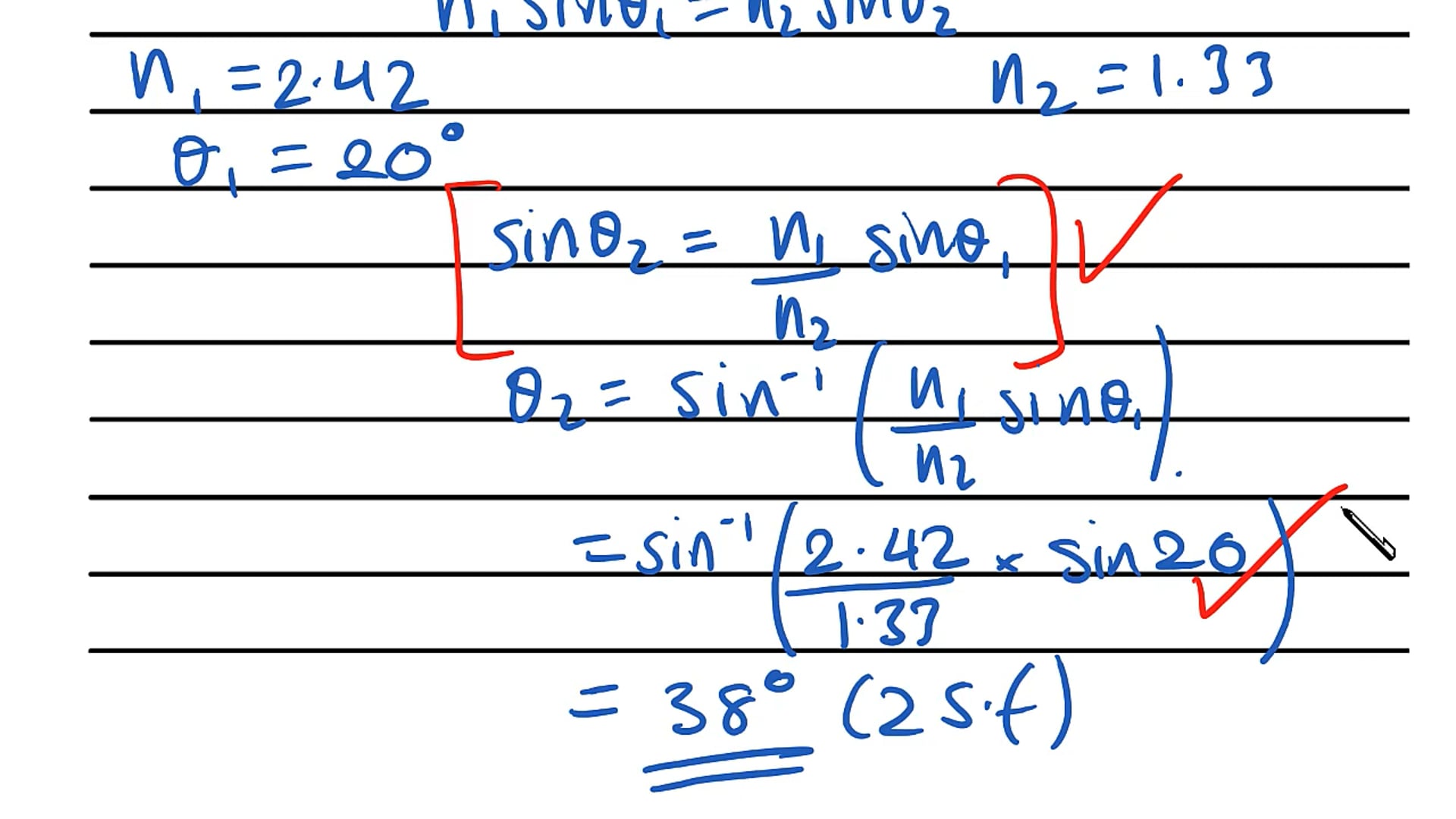 Refractive Index Exam Question