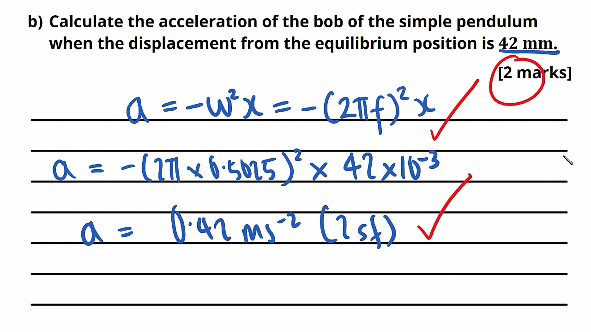 SHM in a Simple Pendulum Exam Question