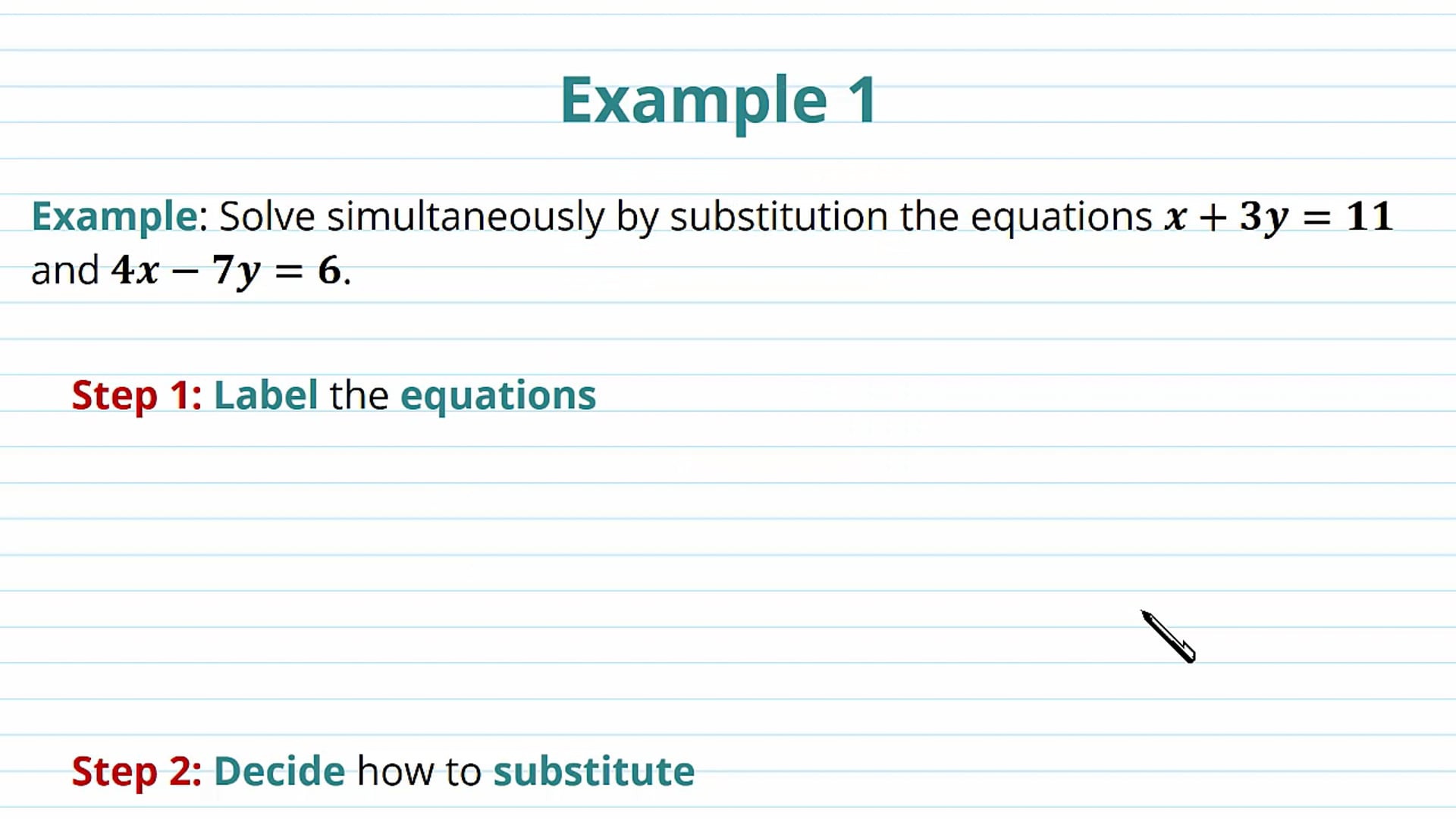 Solving Simultaneous Equations by Substitution Examples