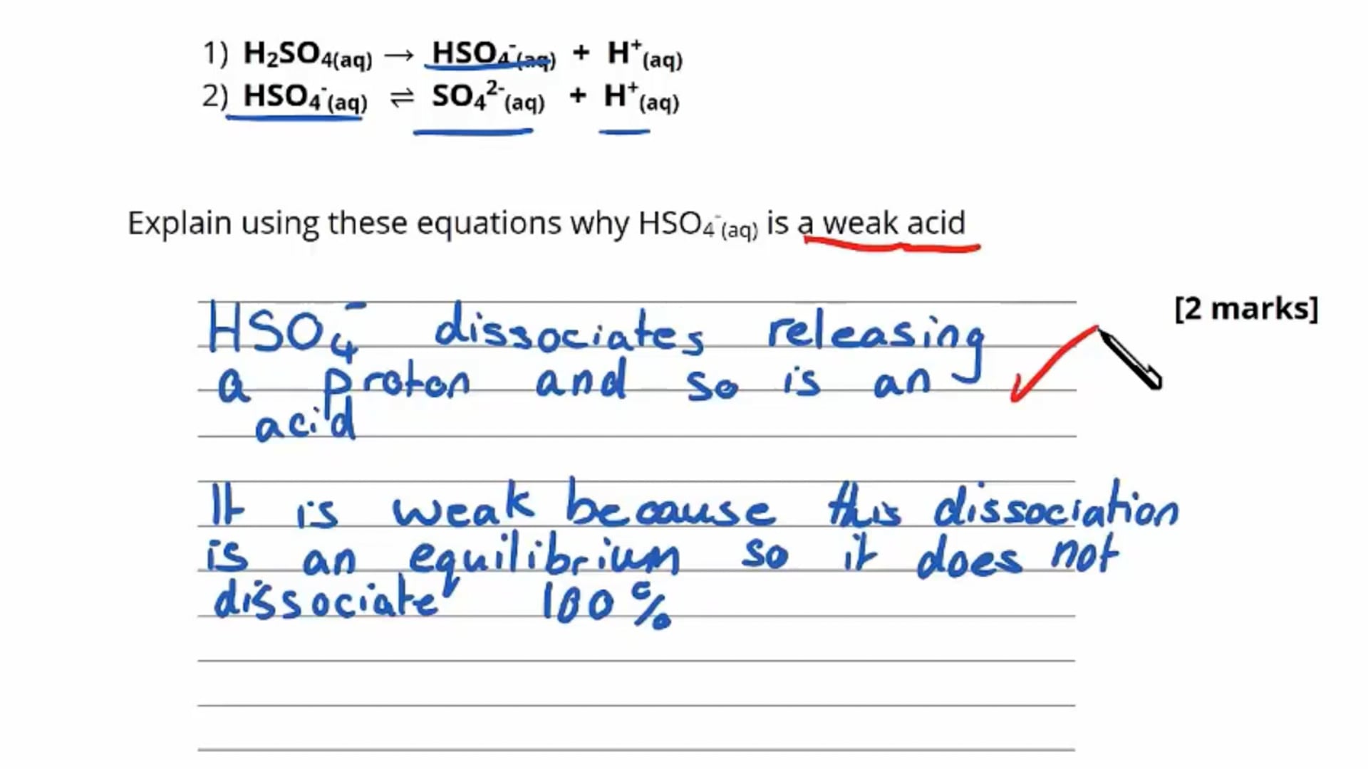 Strong and Weak Acids Exam Question