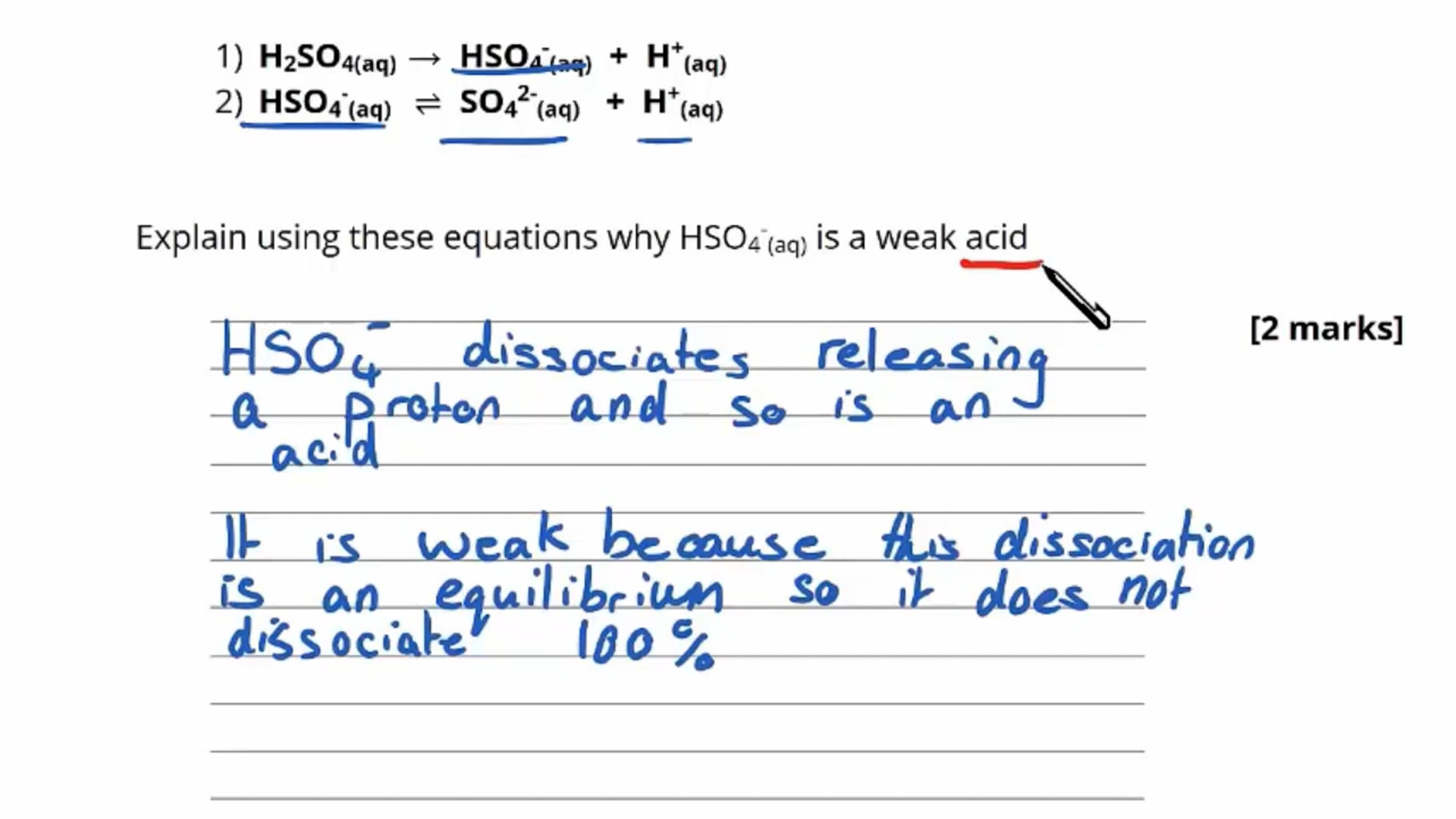 Strong and Weak Acids Exam Question
