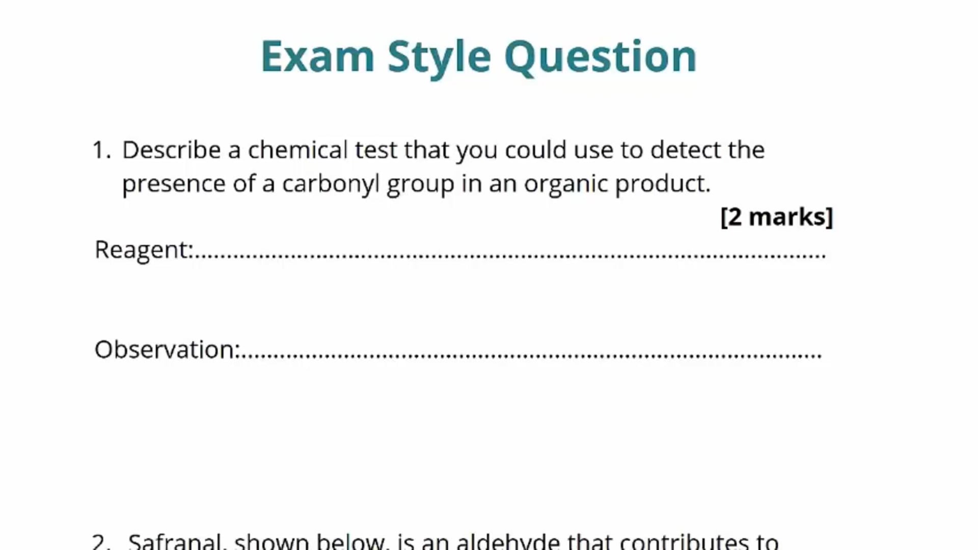Testing for Carbonyls Exam Question