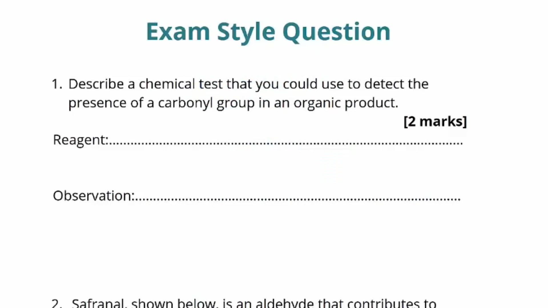 Testing for Carbonyls Exam Question