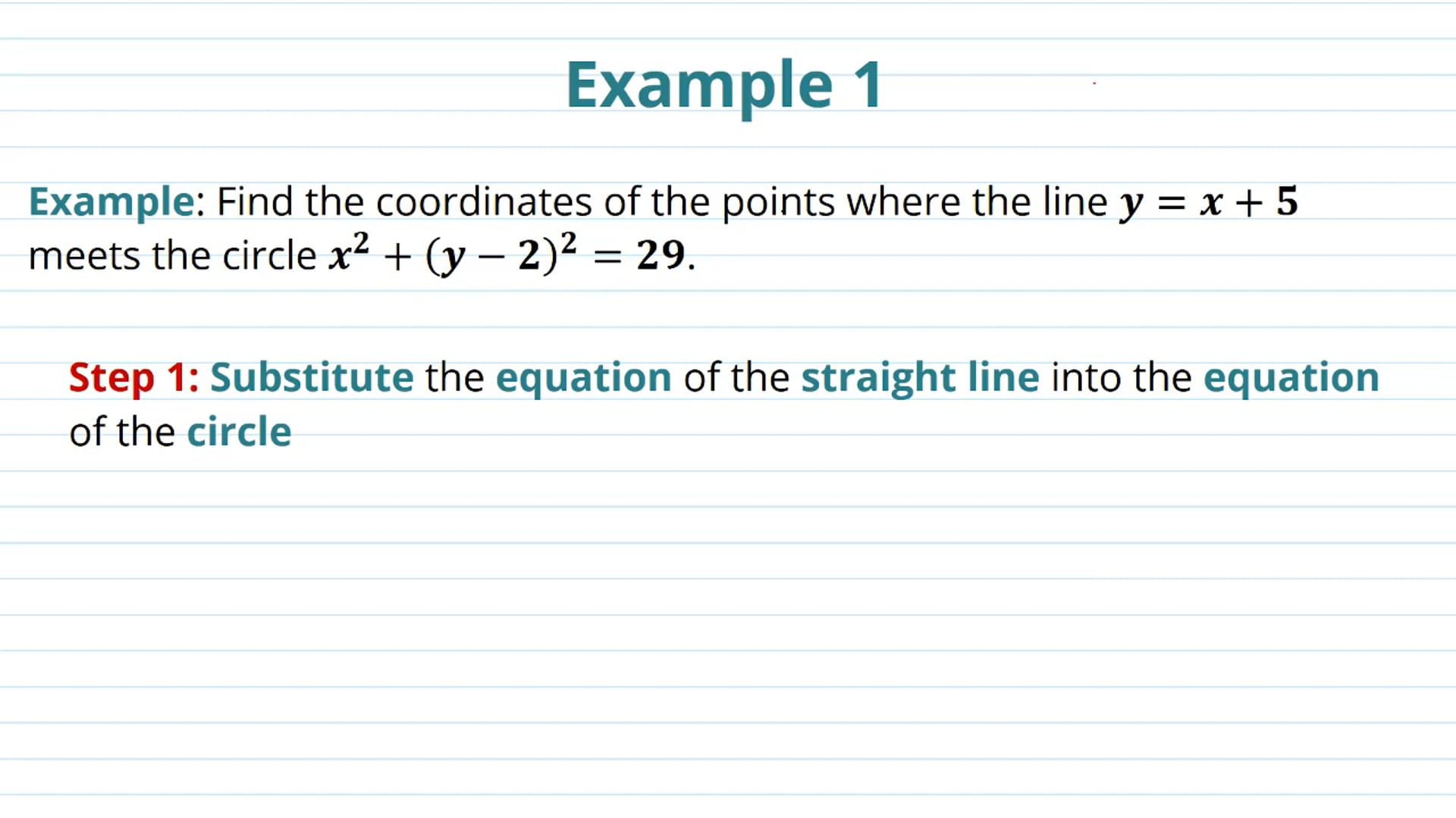 The Intersections Between Straight Lines and Circles Examples